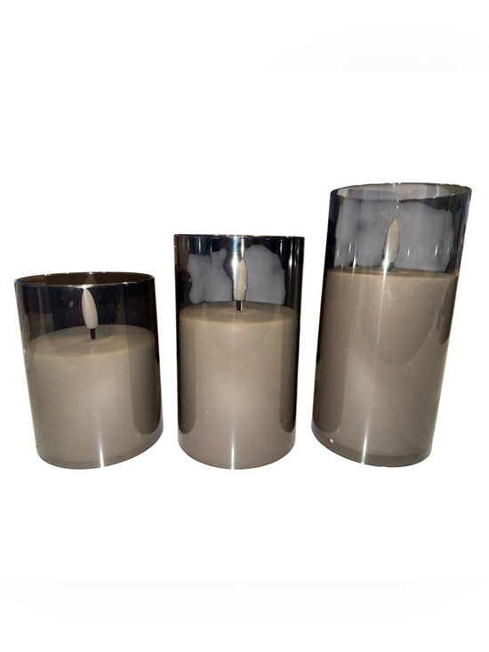 Other - Set of three grey glass flameless LED pillar candles, with remote